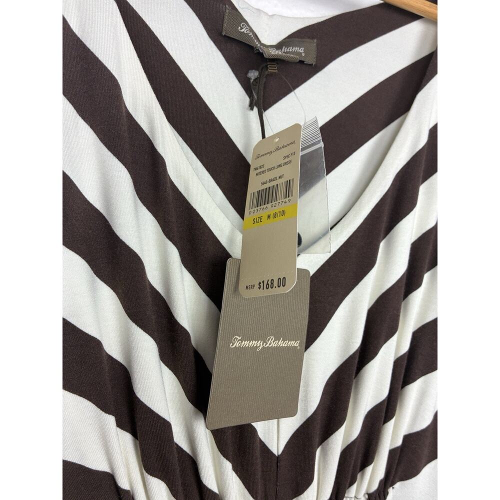 Tommy Bahama Chevron Nautical Striped Maxi Dress Brown Cream Drawstring Waist M - Picture 7 of 10